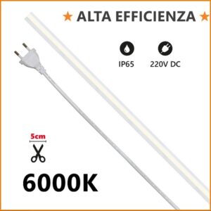 Strip LED COB 230V 12w/mt Luce Fredda 1250 Lumen/mt IP65 Milky Alta Efficienza